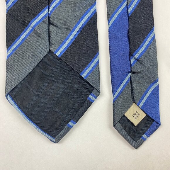 Burberry London Black Blue and Gray 100% Silk Striped Tie - Picture 8 of 11